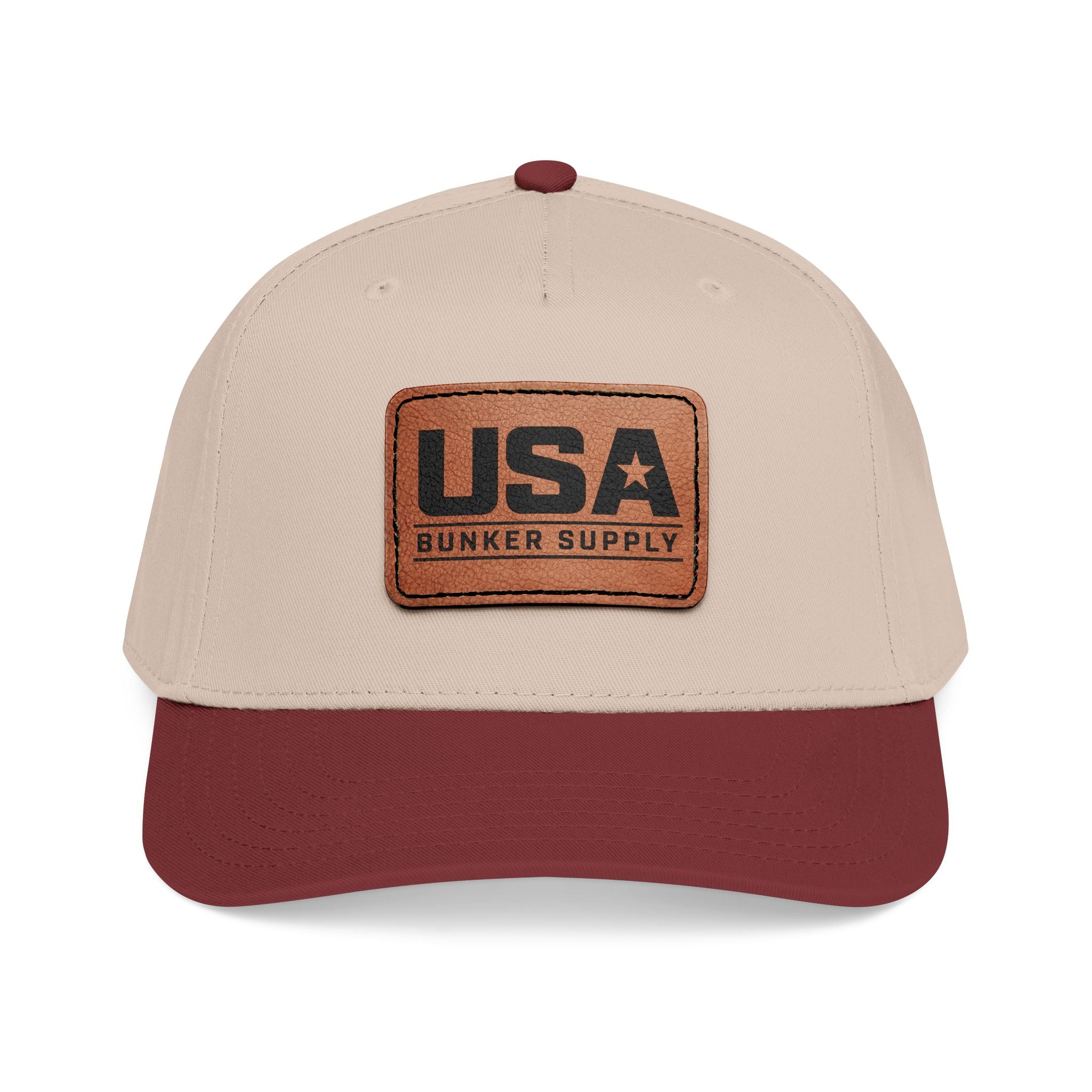 USA Leather Patch Baseball Cap - Classic Patriotic Mid-Profile Hat