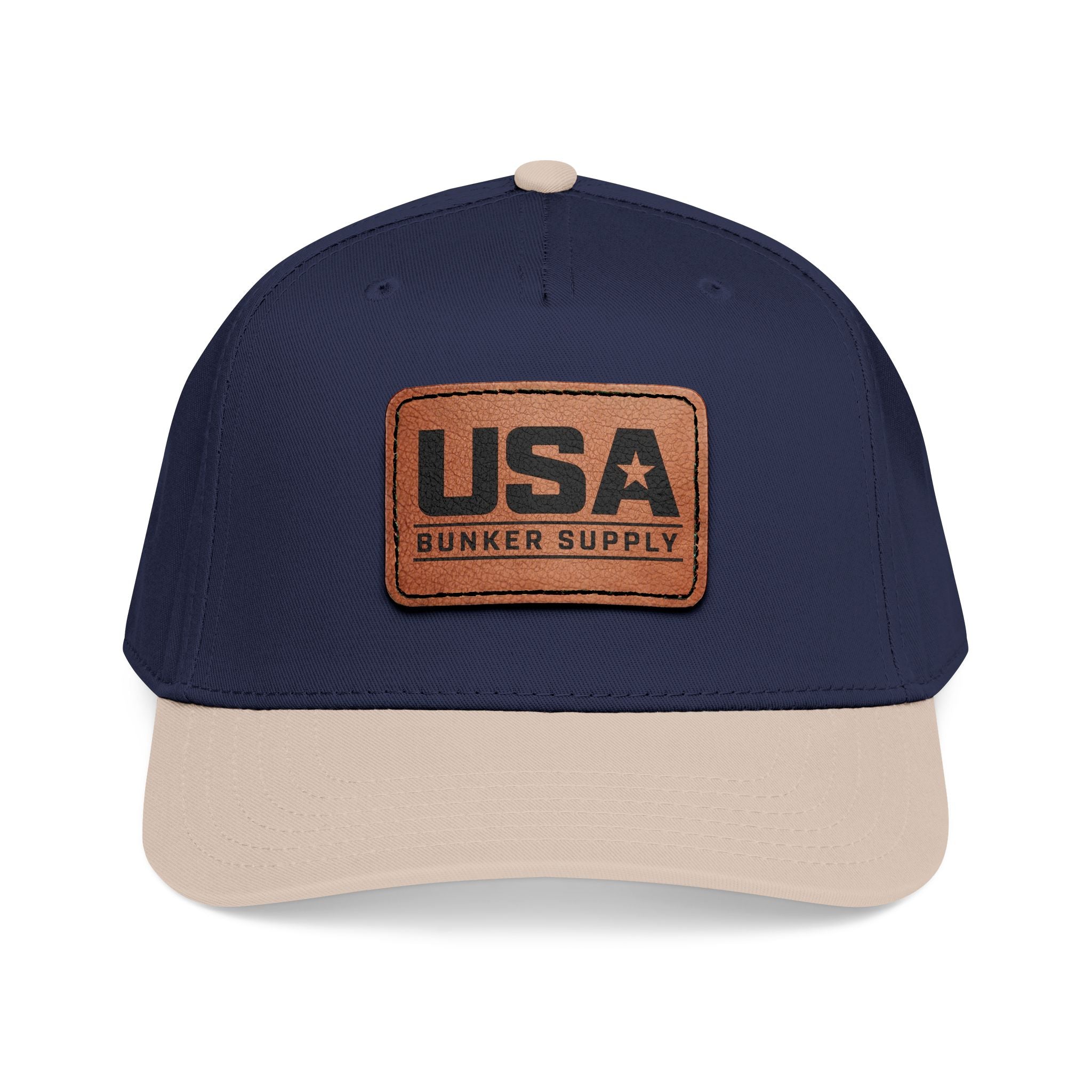 USA Leather Patch Baseball Cap - Classic Patriotic Mid-Profile Hat