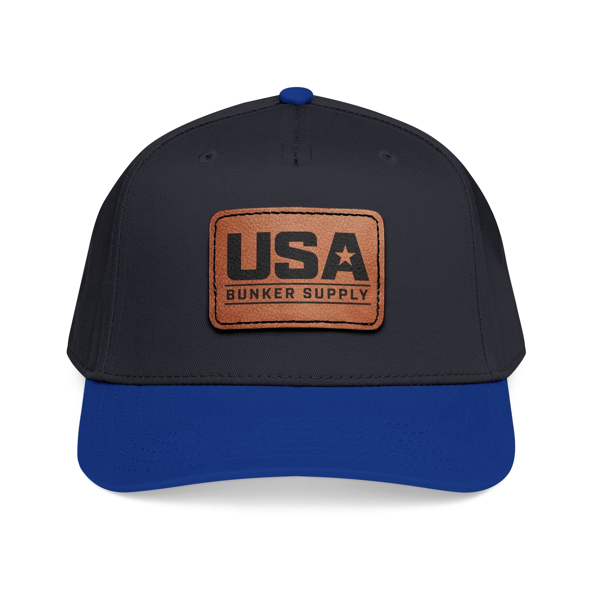 USA Leather Patch Baseball Cap - Classic Patriotic Mid-Profile Hat