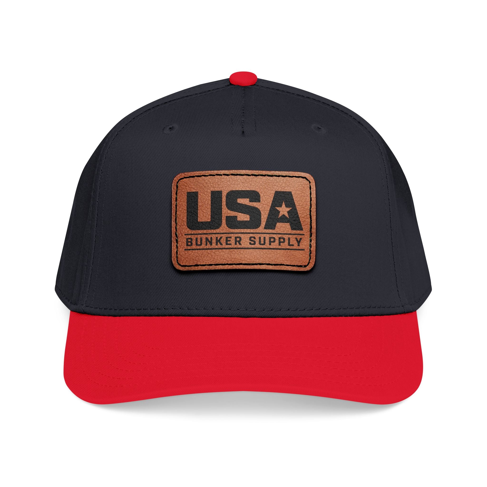 USA Leather Patch Baseball Cap - Classic Patriotic Mid-Profile Hat