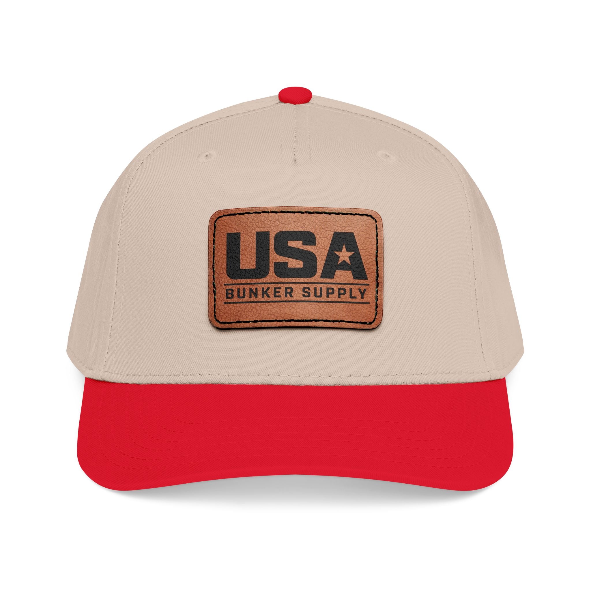 USA Leather Patch Baseball Cap - Classic Patriotic Mid-Profile Hat
