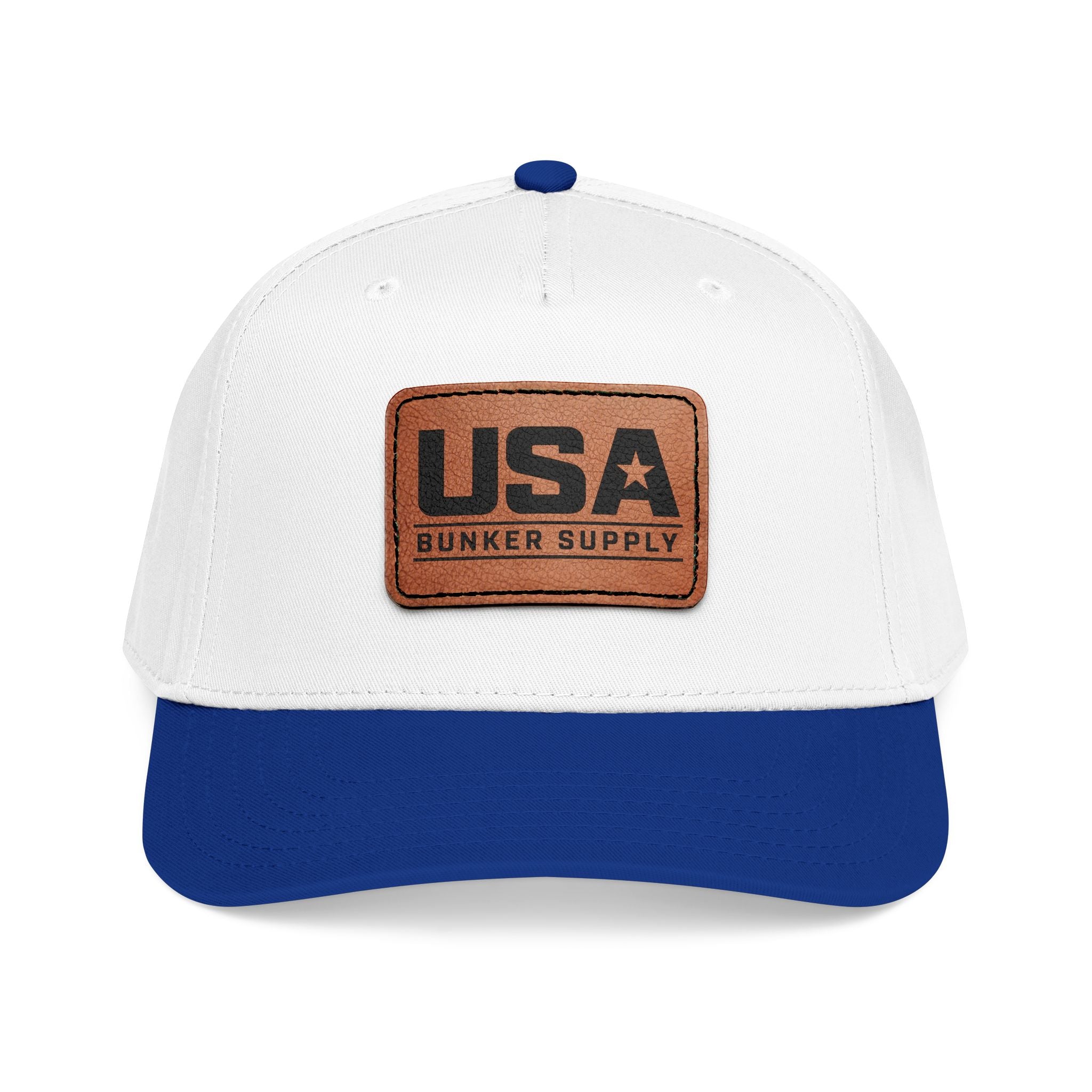 USA Leather Patch Baseball Cap - Classic Patriotic Mid-Profile Hat