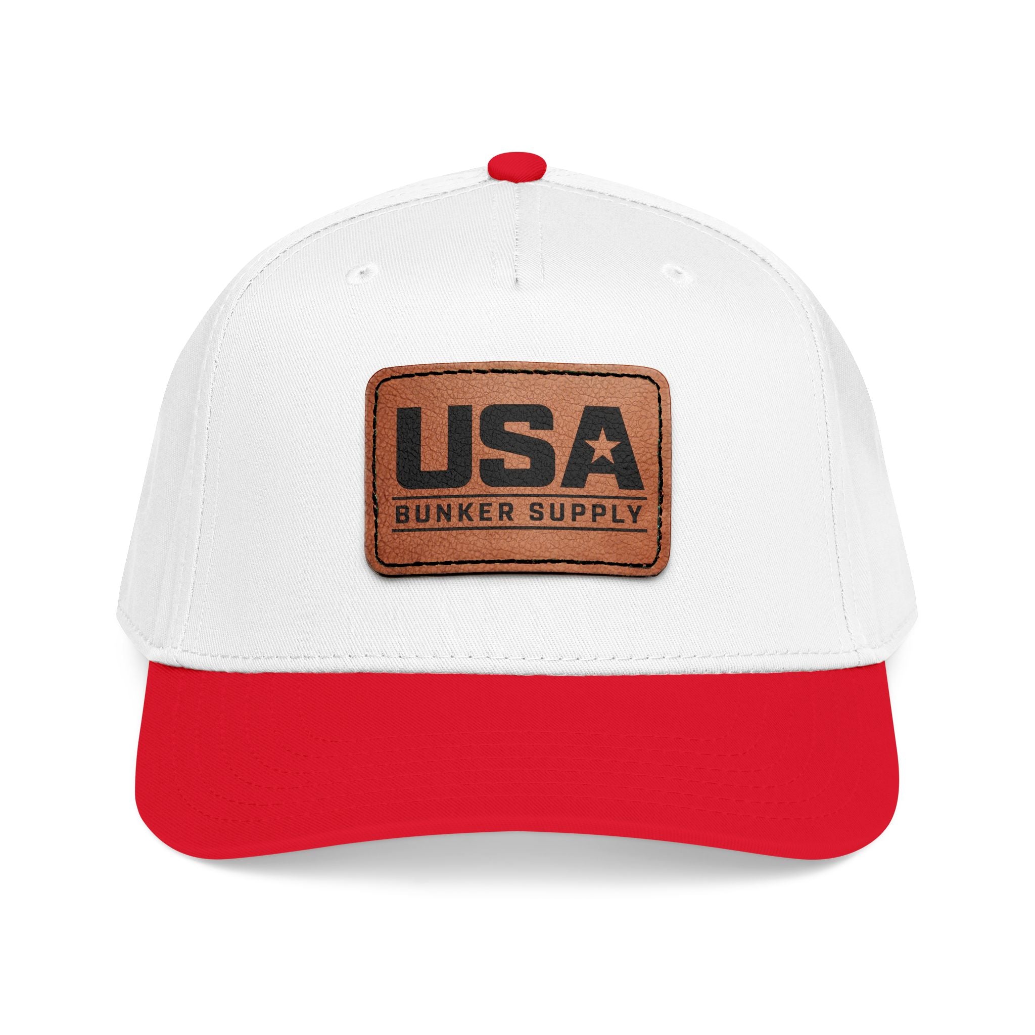 USA Leather Patch Baseball Cap - Classic Patriotic Mid-Profile Hat