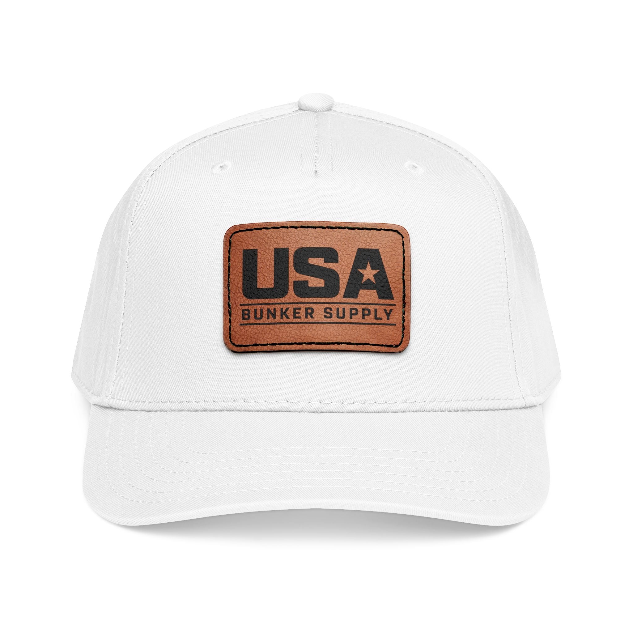USA Leather Patch Baseball Cap - Classic Patriotic Mid-Profile Hat