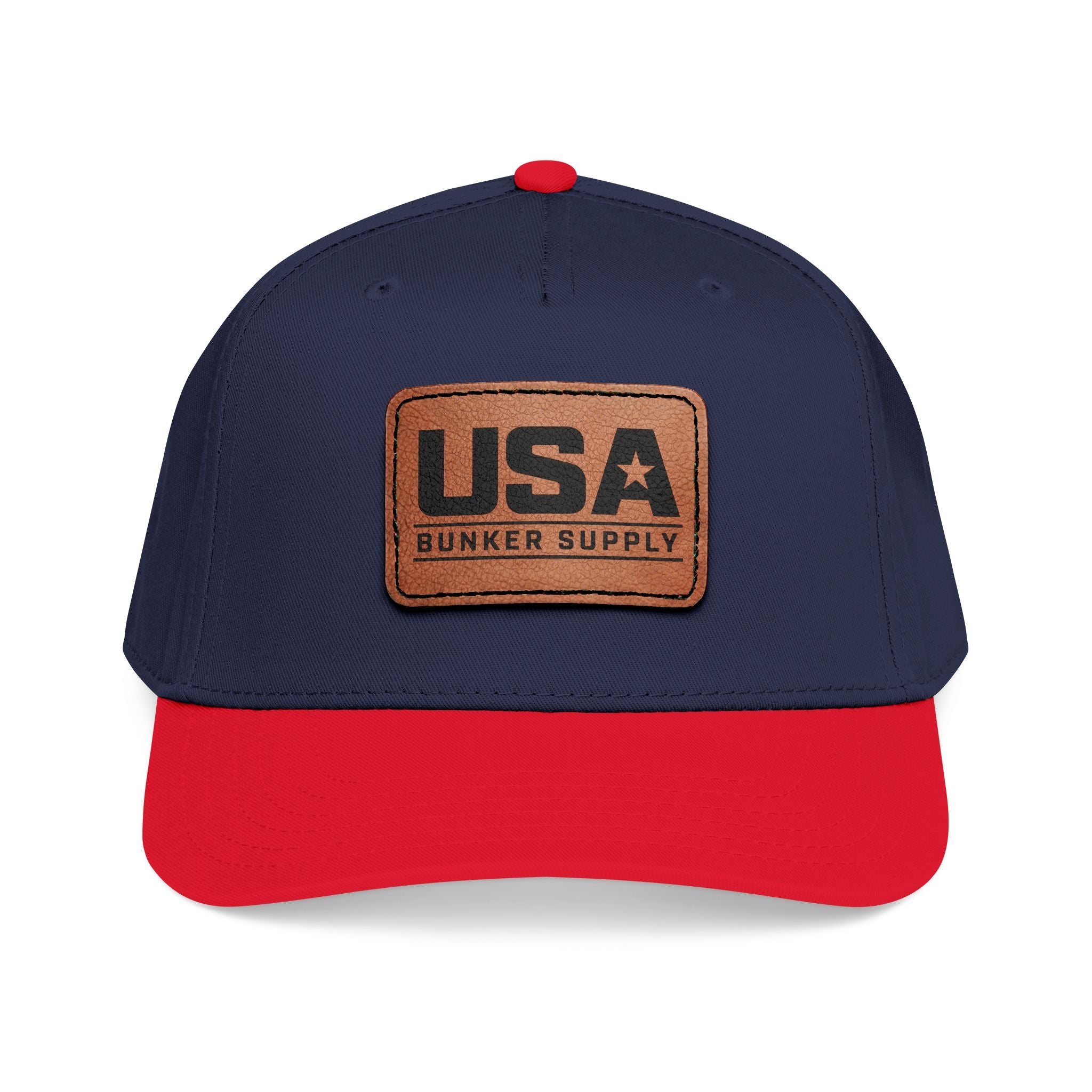 USA Leather Patch Baseball Cap - Classic Patriotic Mid-Profile Hat