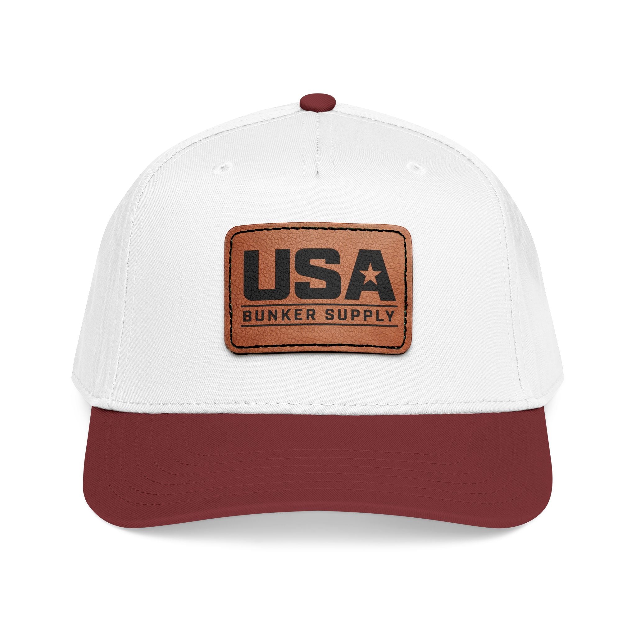 USA Leather Patch Baseball Cap - Classic Patriotic Mid-Profile Hat