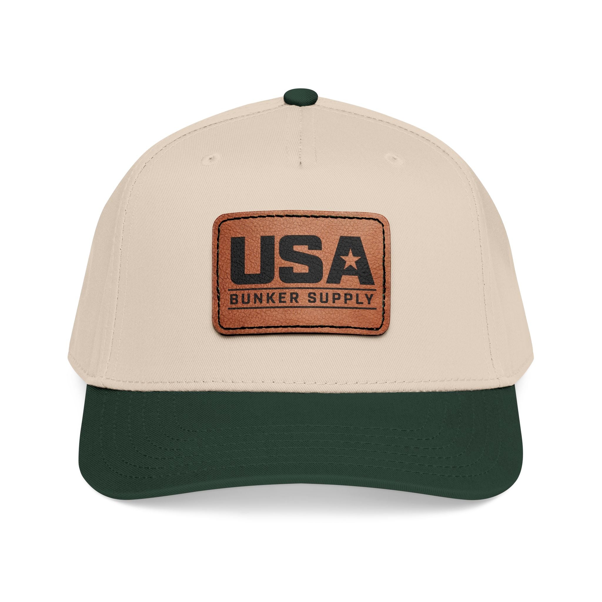 USA Leather Patch Baseball Cap - Classic Patriotic Mid-Profile Hat