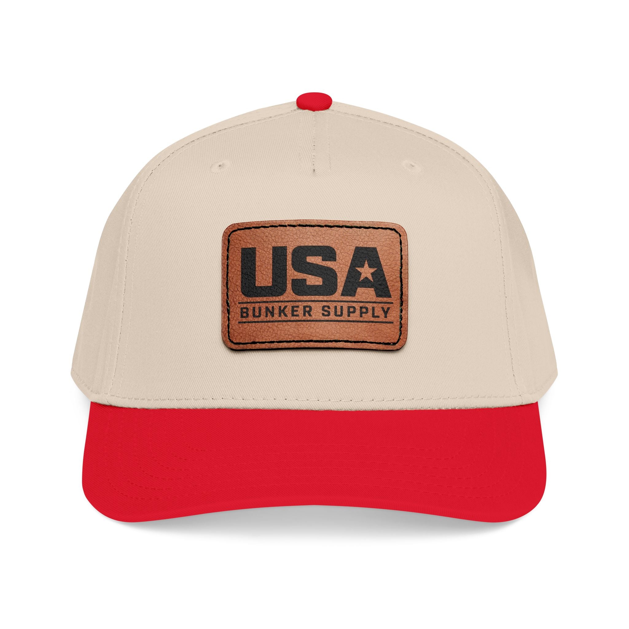 USA Leather Patch Baseball Cap - Classic Patriotic Mid-Profile Hat