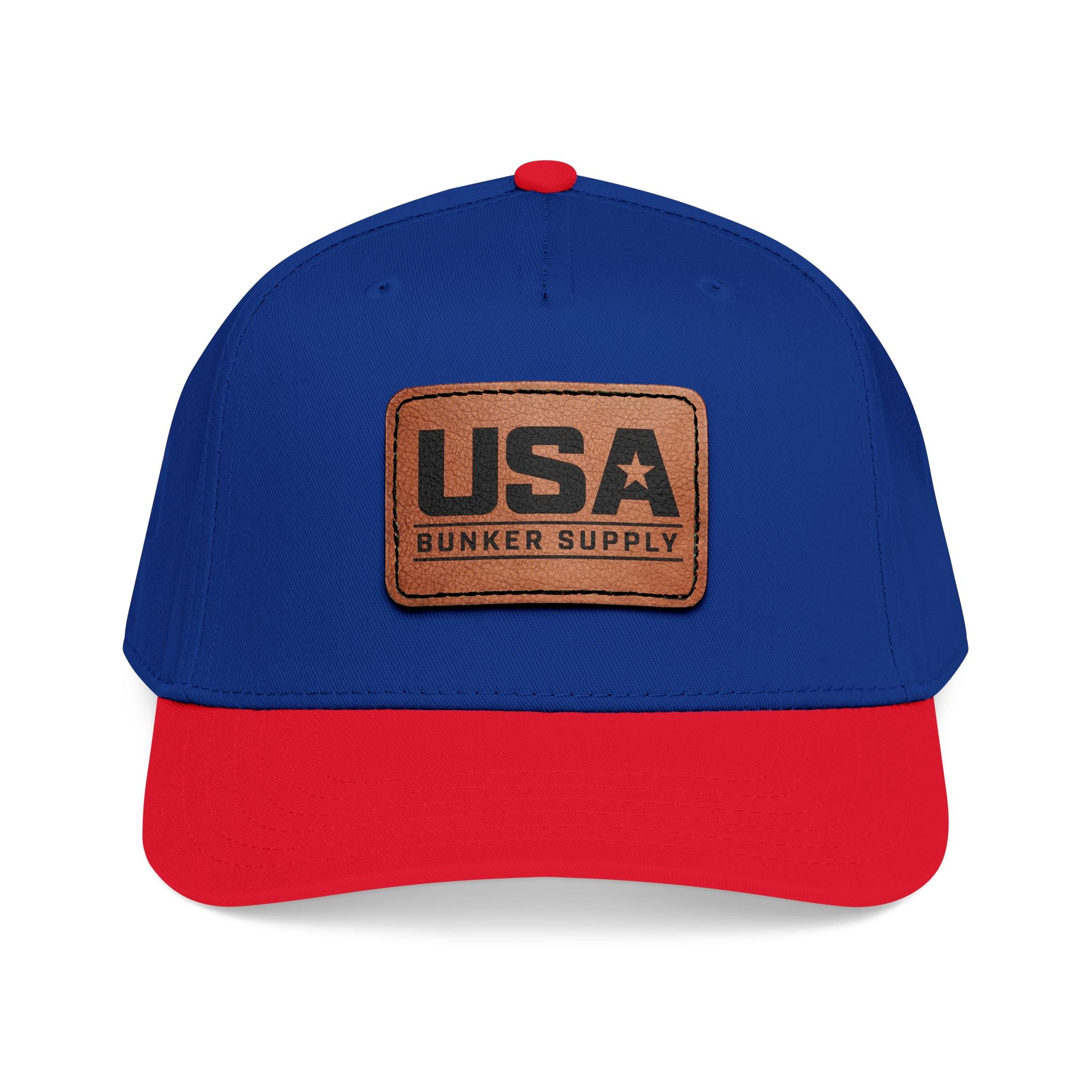 USA Leather Patch Baseball Cap - Classic Patriotic Mid-Profile Hat