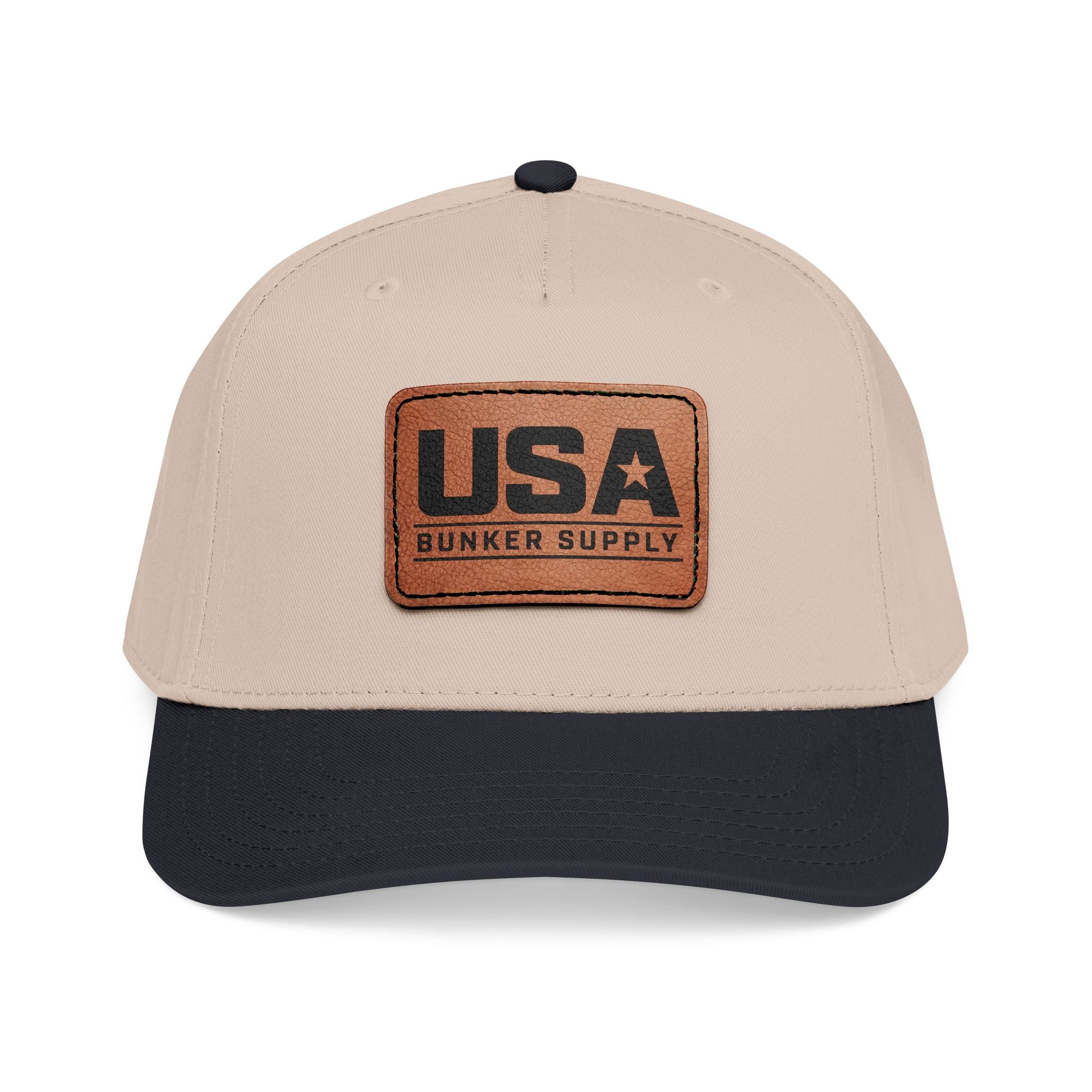 USA Leather Patch Baseball Cap - Classic Patriotic Mid-Profile Hat