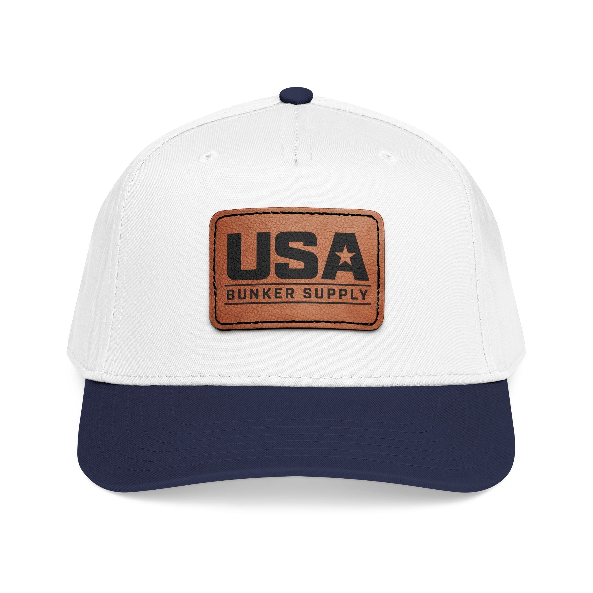 USA Leather Patch Baseball Cap - Classic Patriotic Mid-Profile Hat