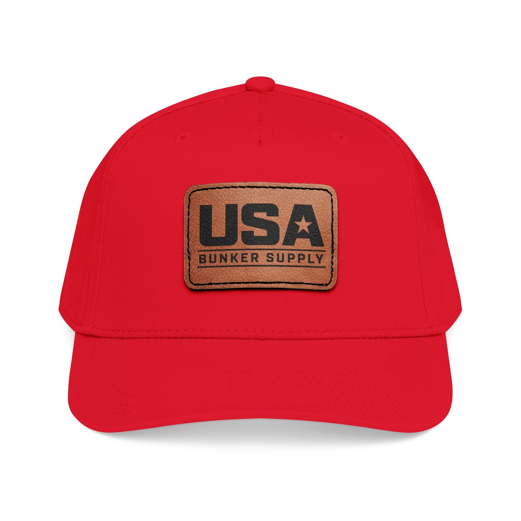 USA Leather Patch Baseball Cap - Classic Patriotic Mid-Profile Hat
