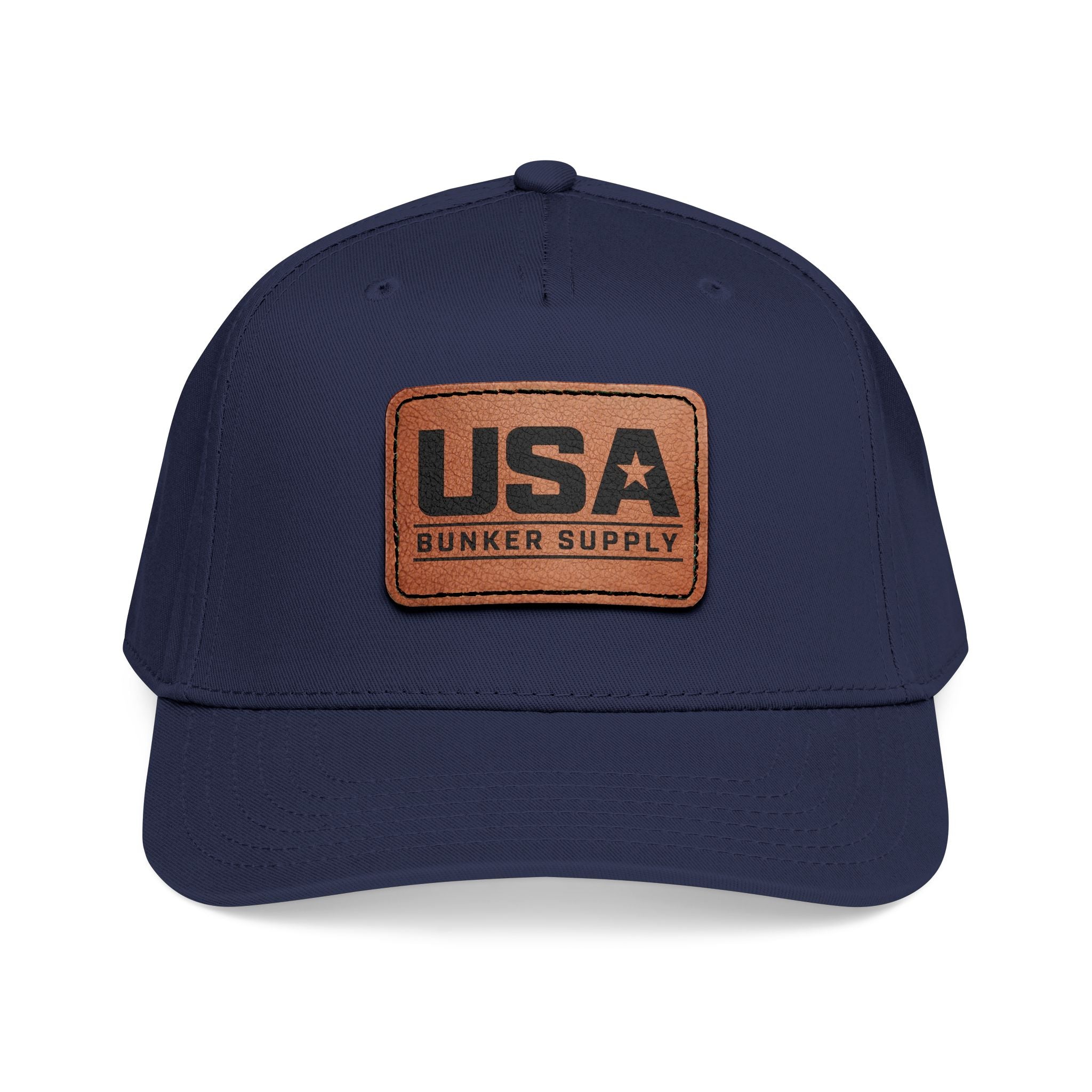 USA Leather Patch Baseball Cap - Classic Patriotic Mid-Profile Hat