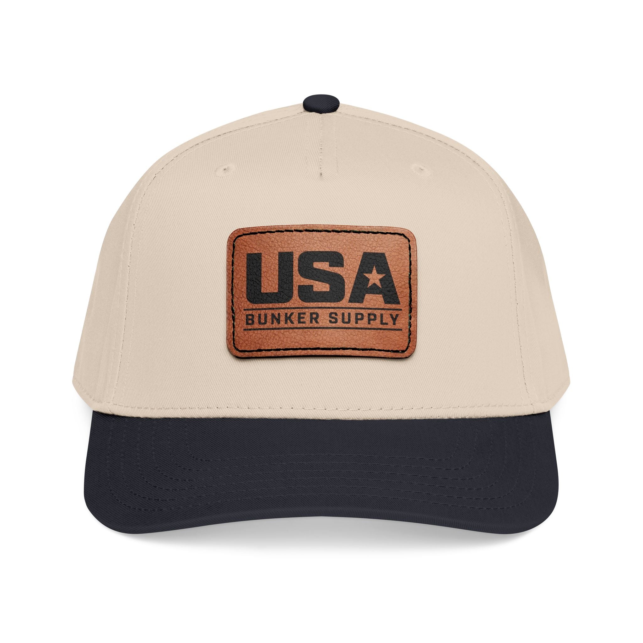 USA Leather Patch Baseball Cap - Classic Patriotic Mid-Profile Hat