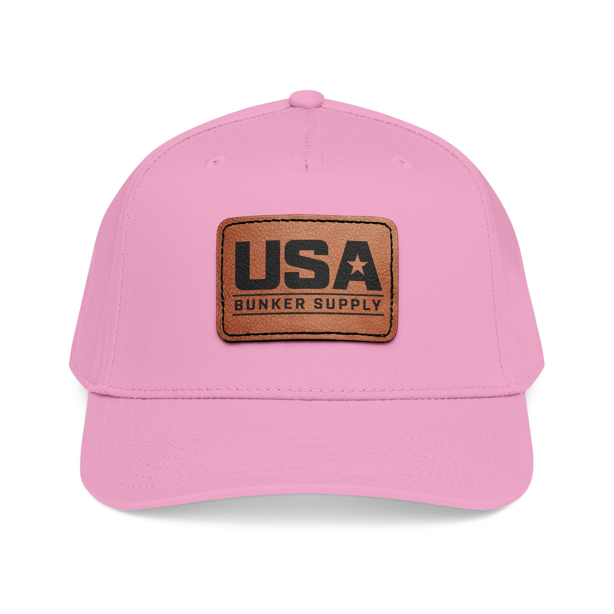 USA Leather Patch Baseball Cap - Classic Patriotic Mid-Profile Hat