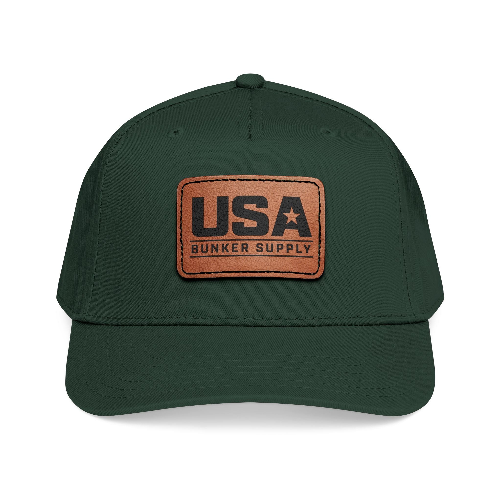 USA Leather Patch Baseball Cap - Classic Patriotic Mid-Profile Hat