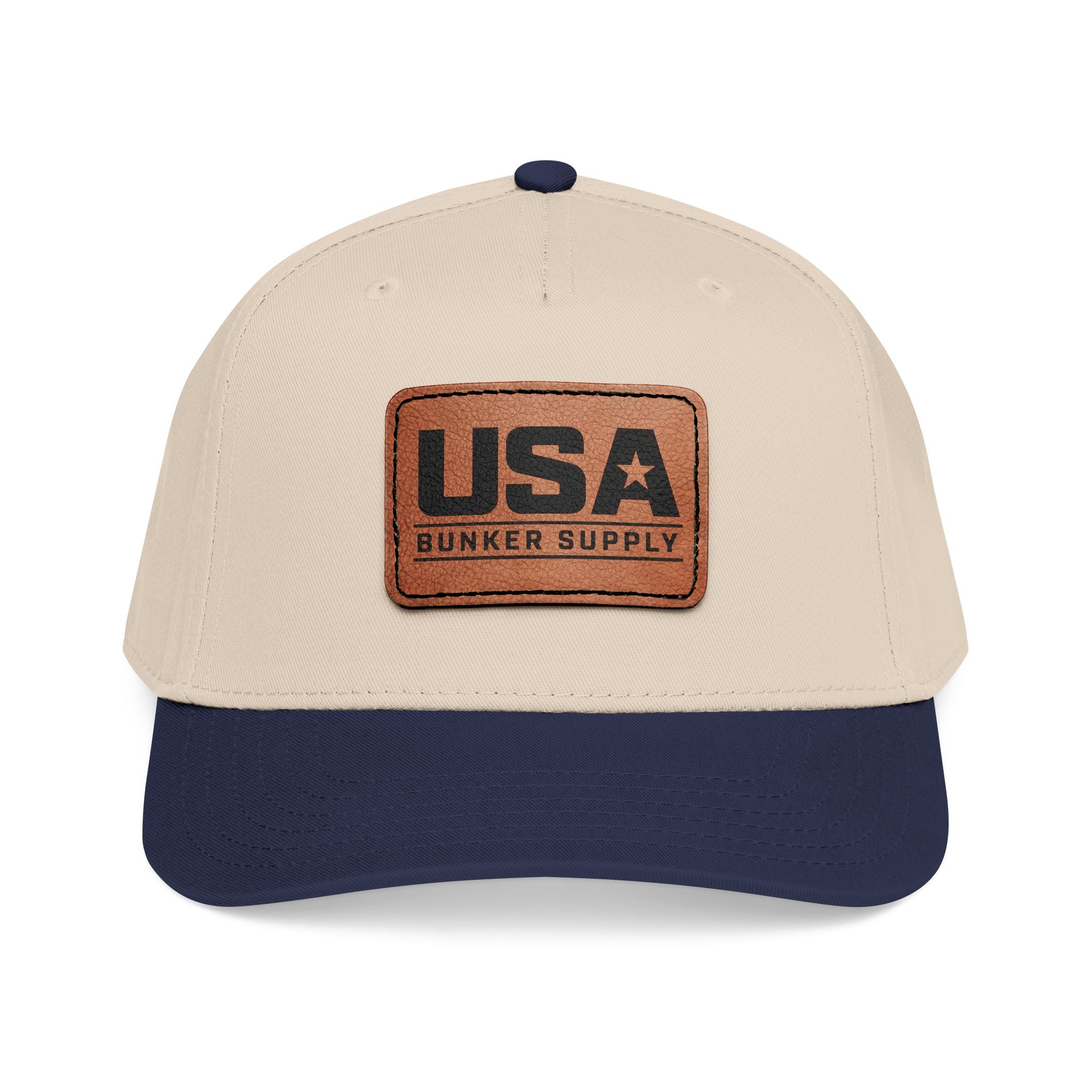 USA Leather Patch Baseball Cap - Classic Patriotic Mid-Profile Hat