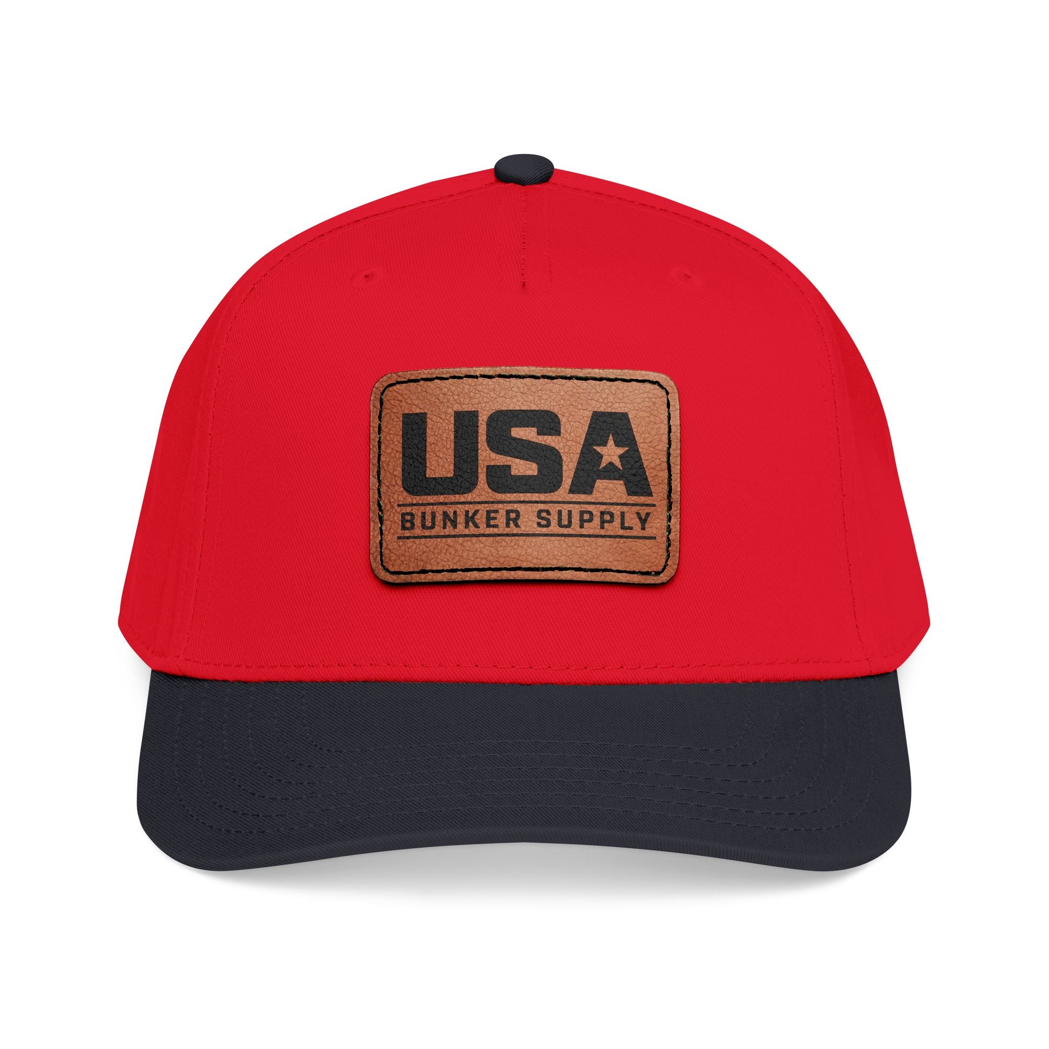 USA Leather Patch Baseball Cap - Classic Patriotic Mid-Profile Hat
