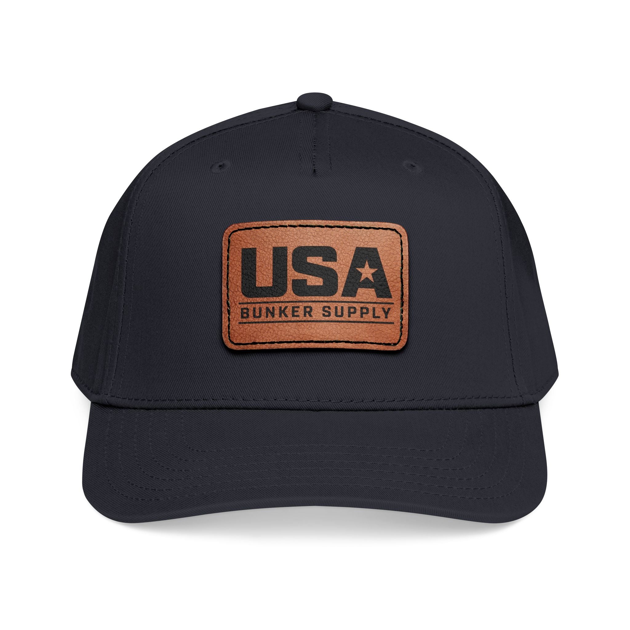 USA Leather Patch Baseball Cap - Classic Patriotic Mid-Profile Hat