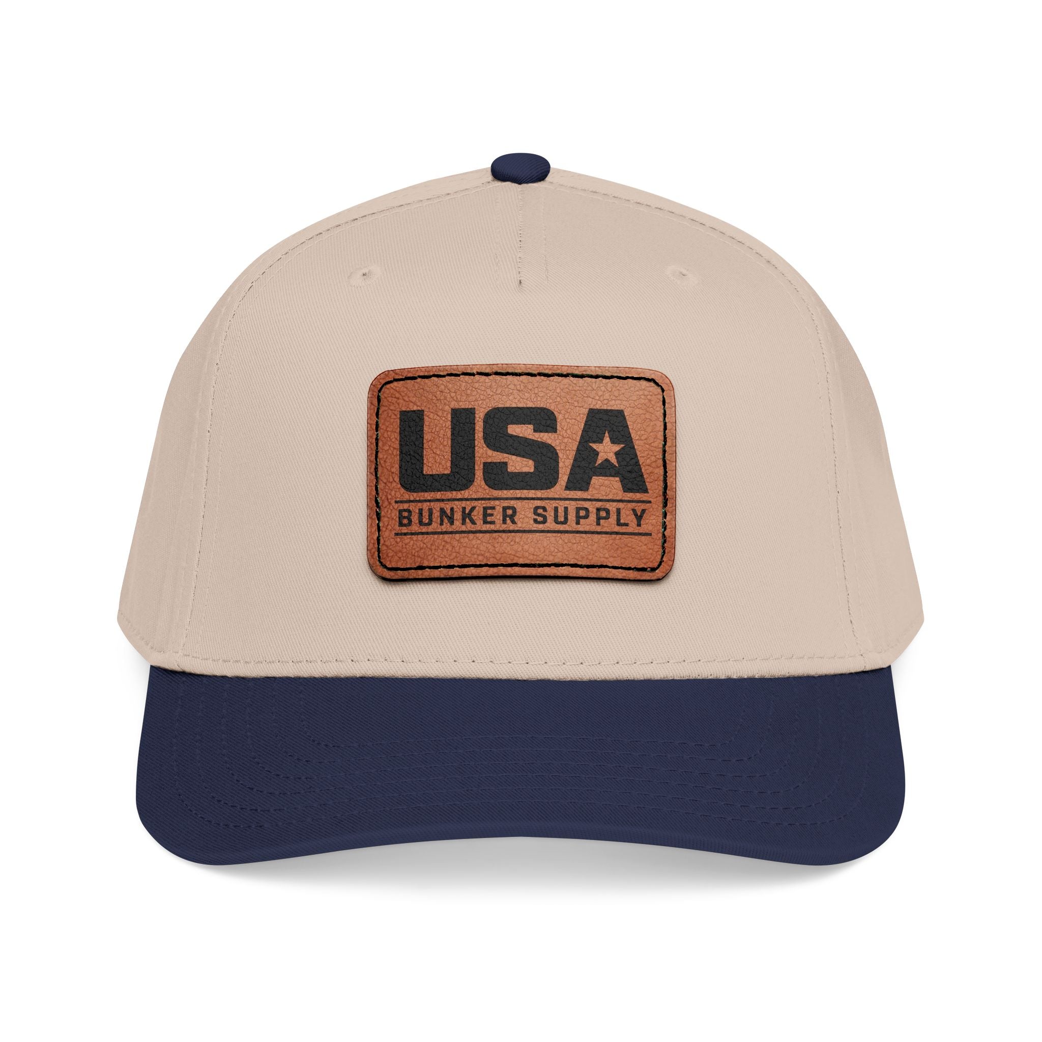 USA Leather Patch Baseball Cap - Classic Patriotic Mid-Profile Hat