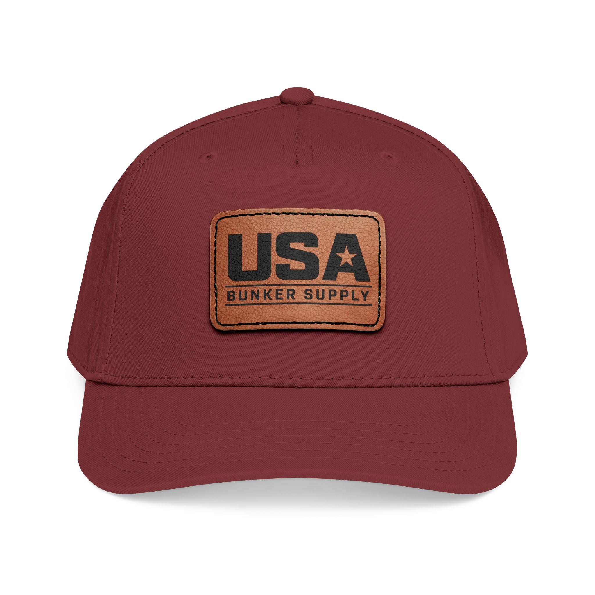 USA Leather Patch Baseball Cap - Classic Patriotic Mid-Profile Hat