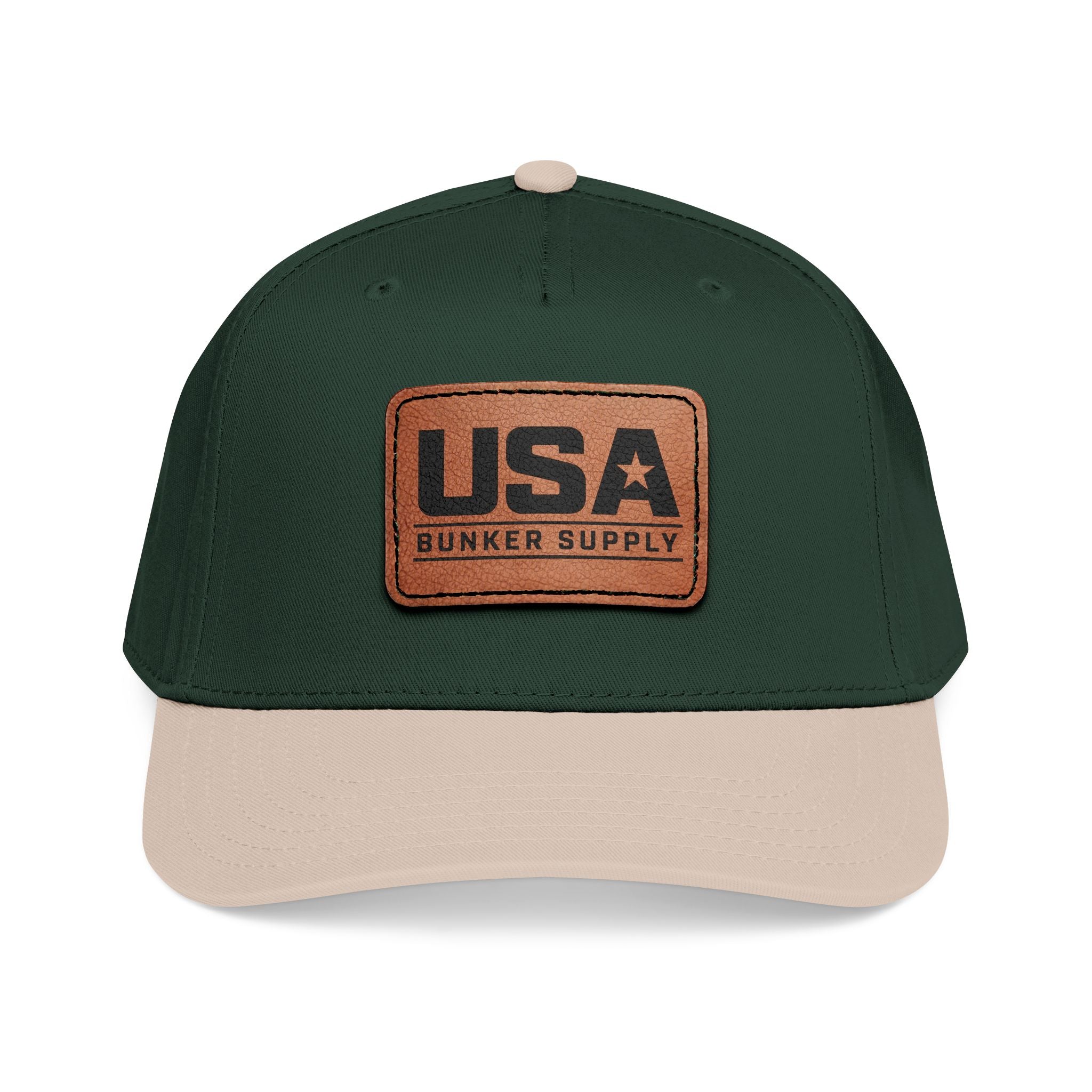 USA Leather Patch Baseball Cap - Classic Patriotic Mid-Profile Hat