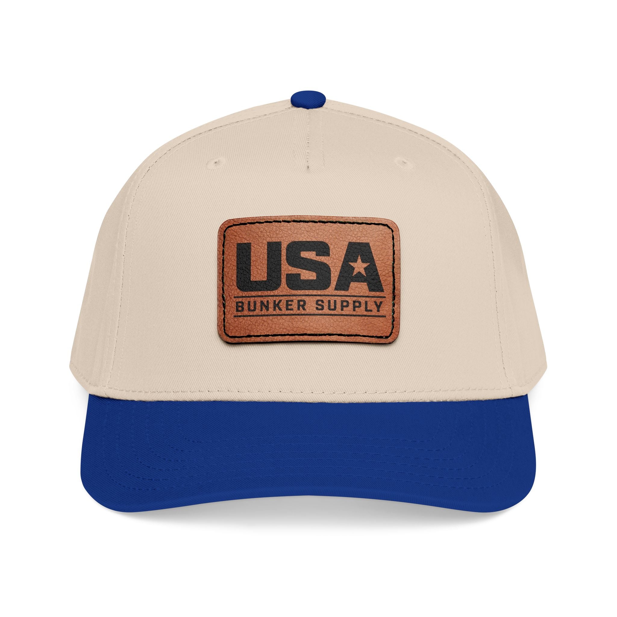 USA Leather Patch Baseball Cap - Classic Patriotic Mid-Profile Hat
