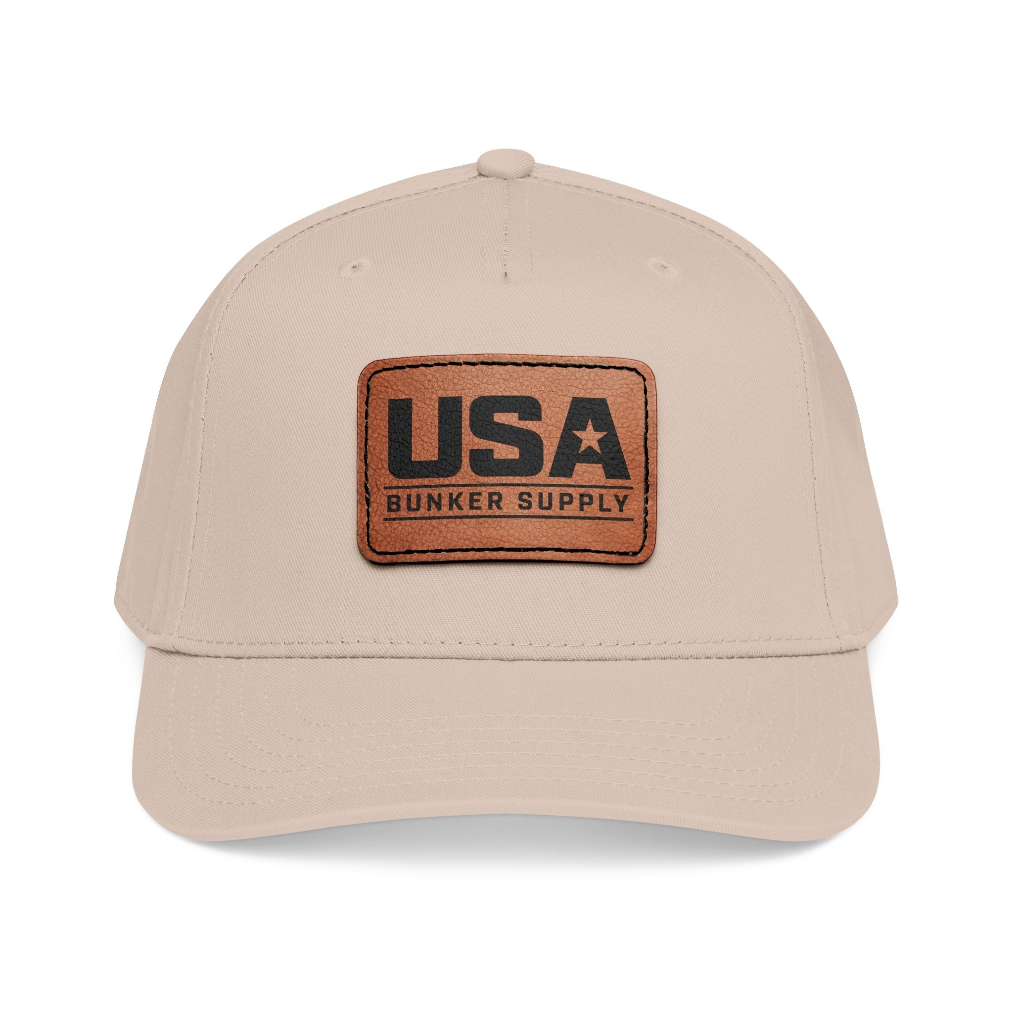 USA Leather Patch Baseball Cap - Classic Patriotic Mid-Profile Hat